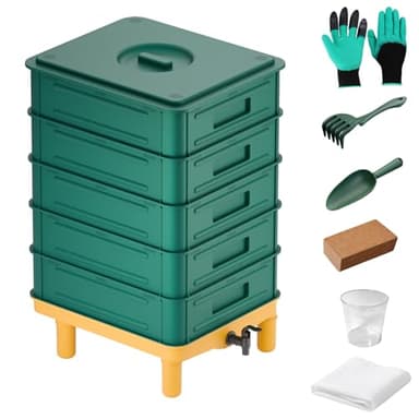 5-Layer Worm Compost Bin, 85L Worm Composter for Indoor & Outdoor, Starter Kits for Vermicomposting Starter, Garden Worm Composting Bin for Recycling Food Waste (Black)