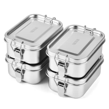 VIKCOLEE 4 PCS Stainless Steel Bento Box 550ml, Metal Lunch Box Food Containers, Steel Lunch Container for Home, Work, Camping