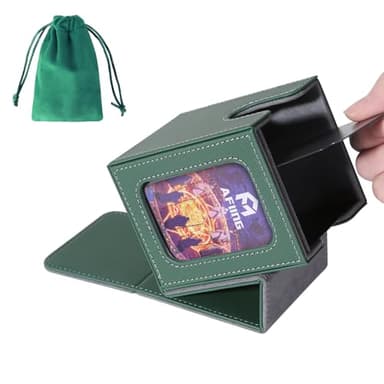 AFIING MTG Deck Box for Commander Display,Card Deck Box Fits 100 Double Sleeved Cards, Magic Commander TCG Card Storage case with 2 Dividers,Dice Bag and 1 Toploader(Green/Grey)