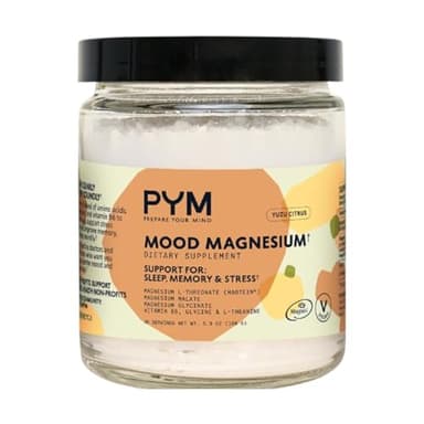 PYM Mood Magnesium Powder to Support Stress & Better Sleep, 30 servings - Magnesium Glycinate, Magnesium Malate & l-Threonate, Yuzu Citrus | Non-GMO, Vegan, Gluten-Free | All Natural, Made in the USA!