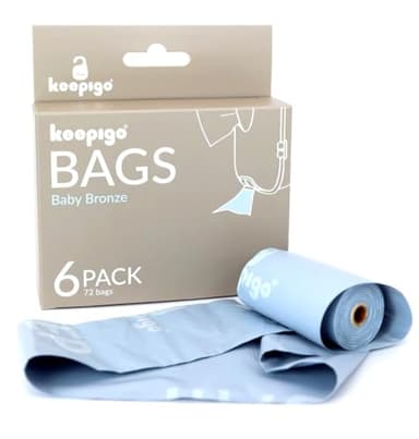 Keepigo, Compostable Disposable Diaper Bags Refills | 6 Rolls, 72 Leak-Proof, XL Biodegradable Baby Poop Bags | Eco-Friendly Diaper Trash Bags for Home, Travel, Pet Waste | Odor-Free, (Blue)