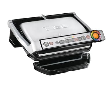 T-Fal OptiGrill Stainless Steel Electric Grill, 4 Servings, 6 Automatic Cooking Modes, Intelligent Grilling, Rare to Well-Done, Panini Press, Nonstick Removable Plates, Indoor, Silver