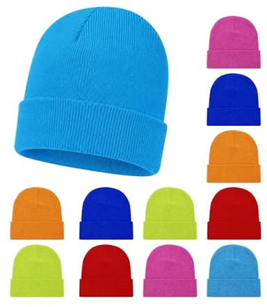 Winterlace Kids Winter Beanies, 12 Pack Warm Cold Weather Hats Boys Girls Children (Assorted Bright Colors)