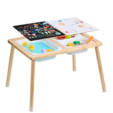 VEVOR Sensory Table for Toddlers, Kids Activity Table with 3 Foldable Storage Bins & Double-Sided Board, Indoor/Outdoor Play Sand and Water, Wooden Kids Sensory Table for Drawing Studying Dining