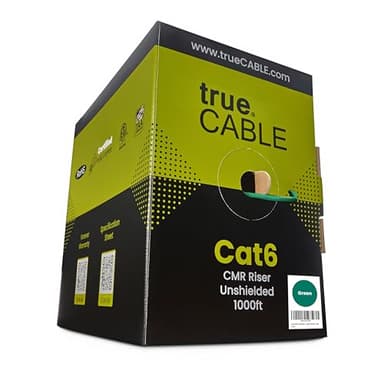 trueCABLE Cat6 Riser (CMR), 1000ft, Green, 23AWG 4 Pair Solid Bare Copper, 550MHz, PoE++ (4PPoE), ETL Listed, Unshielded Twisted Pair (UTP), Bulk Ethernet Cable