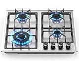 Noxton Gas Cooktop 24 Inch, 4 Burners Gas Stove Top, LPG/NG Dual Fuel Built-in Gas Hob, Flame Out Protection Prevent Gas Leakage, Stainless Steel Propane Cooktop for RVs, Apartments, Outdoor