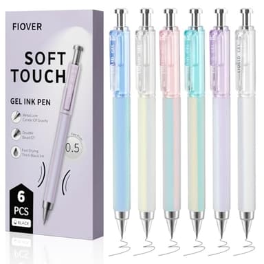 FIOVER Gel Pens, 6 Pcs 0.5mm Quick Dry Black Ink Pens, Fine Point Smooth Writing Pens, Retractable with Silicone Grip, High-End Cute Aesthetic Office School Supplies, Gifts for Women Men (6pcs black)