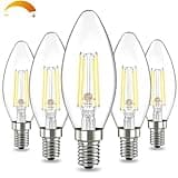 Volxon E12 Candelabra Bulb 60 Watt Equivalent, B11 C35 Dimmable Led Chandelier Light Bulbs, Bright E12 Led Bulb Daylight White 5000k 550 LM, Clear Glass, for Chandeliers, Ceiling Fan, 5 Pack