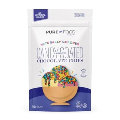 Pure Food By Estee Natural Rainbow Candy Coated Chocolate Chips, 5oz | Cosmic Brownie Sprinkles | Vegan | Mini Colored Chips for Baking | Soy Free, Gluten Free, Dairy Free, Nut Free