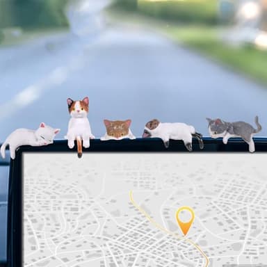 Tucnoeu 5pcs Cute Cat Fingurine Computer Monitor Decor, Mini Cat Figurines, Car Accessories Interior, Mini Resin Cats for Computer Monitors, Car Screens, Desks