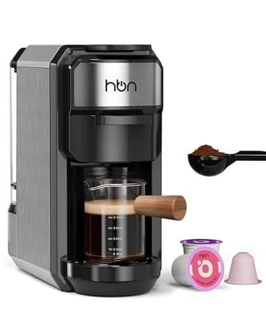 HBN 3-in-1 for Nespresso Capsule & K-Cup Pods & Ground Coffee Multi Coffee Maker Single Serve, 19Bar Programmable One-Touch Brewing Espresso Machine, 20oz Removable Water Tank, 1450W Fast Heat
