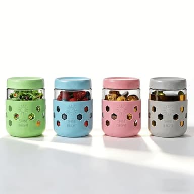 4 Pack Overnight Oats Containers with Lids - Thickened Glass 16 oz Mason Jars with Silicone Sleeves, Wide Mouth Airtight Leak-Proof Chia Seed Pudding Meal Prep Jars for Yogurt Parfait Snacks