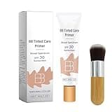 BB Blur Tinted Moisturizer SPF 30, BB Cream Tinted Moisturizer with Broad Spectrum SPF, BB Tinted Care Primer with Brush,Full Coverage Light-Medium Skin Color-Hydrates-Smooths Your Skin(Natural color)