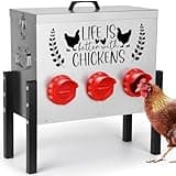 TGEYD Automatic Poultry Feeder Box, 30 lbs Stainless Steel Chicken Feeder Box, 6 Feeding Ports with Plugs, Weatherproof No Waste Adjustable Height Feet, Suitable for Chickens, Ducks, Geese, Poultry.