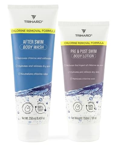 TRIHARD Chlorine Removal Body Wash and Lotion Set, Protects and Hydrates Sensitive Skin from Pool and Ocean, Pool Essentials for Pre and Post Swim Chlorine Skin Protection