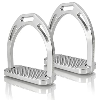 THREE ARCHERS Stirrups for Horse Riding - Lightweight Premium Aluminum Safety Stirrups for Jumping & Dressage-Compatible with English Saddles (Silver)