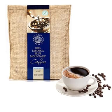 Cafe Blue – 100% Authentic Jamaica Blue Mountain Coffee from Clifton Mount Estate, Medium Roast Whole Bean, Premium Arabica Beans, Bag of 16 Ounces (1 Pound, 454 Grams)