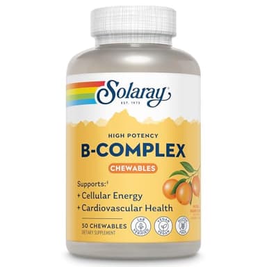 SOLARAY Vitamin B Complex Orange Chewables - High Potency B Complex Vitamins w/VIT B12, B6, B2, Biotin, Folic Acid, Vitamin C, Cellular Energy, Cardiovascular Support, Vegan, Gluten Free, 50 Servings