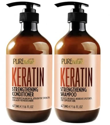 Keratin Shampoo and Conditioner Set - Sulfate and Paraben Free Treatment for Dry Hair - Anti Frizz, Collagen Enriched Formula for Curly or Damaged Hair - Safe for Men and Women with Color Treated Hair