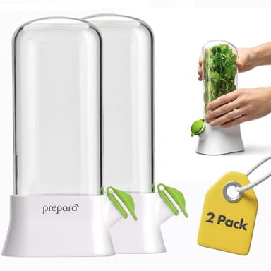 Prepara Herb Savor Eco Fresh Herb Keeper - Compact for Sleek Fridge Storage, BPA Free Plastic - Plant Hydration Container Prolongs Freshness Up to 3 Weeks - Dishwasher Safe (2-Pack)