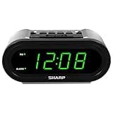 Sharp Digital Alarm with AccuSet - Automatic Smart Clock, Never Needs Setting - Great for Seniors, Kids, and Everyone who Doesn't Want to Set a Clock! Silver Case with Green LEDs