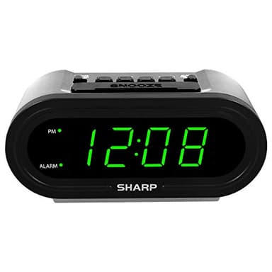Sharp AccuSet Automatic Smart Alarm Clock – Self-Setting Digital Clock, Auto Time & DST Adjustment, Easy-Read Green LED Display, Battery Backup, Simple Plug-and-Play Clock for Seniors & Bedrooms