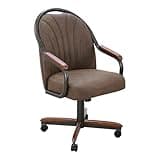 Chromcraft Douglas Set of 4 Casual Dining Chairs Classic Swivel Tilt Dining Chairs with Casters, Wooden Arm Metal Base Chairs with Rolling Wheels for Kitchen & Dining Room (Mocha-Walnut)