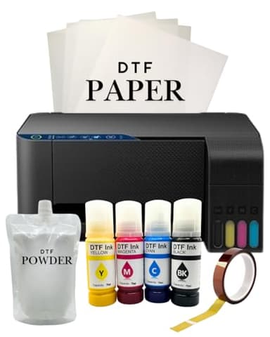 A4 DTF Printer for Clothes, T-Shirt Transfer Printing Machine, Direct to Film Printer. DTF Set of 4 Ink, C/M/Y/B, DTF Printing Paper, DTF Powder. Printers Conversion DTF