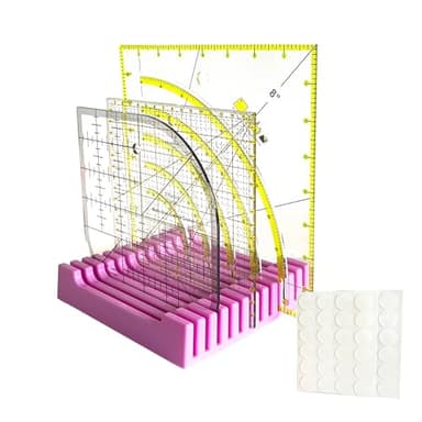 Storage Rack for Quilting Rulers and Non-Slip Grip Rings for Quilting Templates Kit, 12 Slots Ruler Holder Organizer (1Set-Purple)