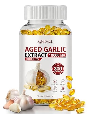 WBSQL Odorless Aged Garlic Extract 10,000 mg - 300 Softgels, 2 Year Aged Garlic Supplements for Heart & Immune Support - Natural Antioxidant Supplement, Non-GMO, Gluten-Free, Vegan