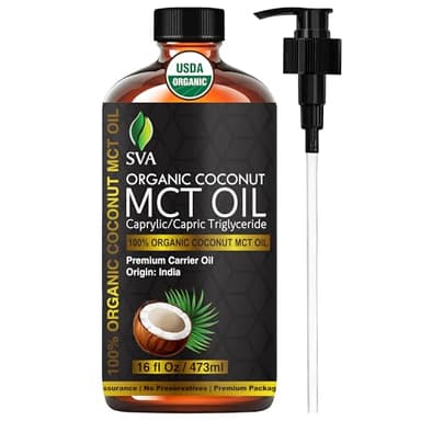 SVA MCT Oil Organic - 16 Fl Oz – 100% Natural Cold Pressed Organic MCT Oil - for Face, Skin Care, Hair Care, Scalp Massage & Body Massage – Carrier Oil