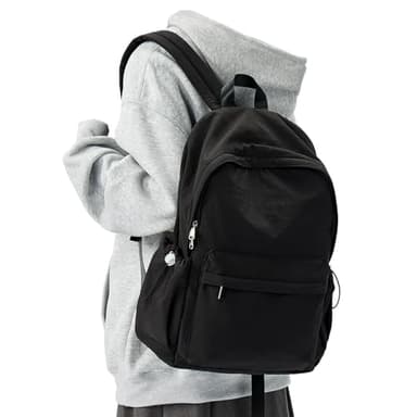 Simple Black School Backpack For Women Men Aesthetic Medium Backpack Lightweight Casual Daypack College Backpacks Cute Bookbag for Teens Girls Boys Basic Bagpack