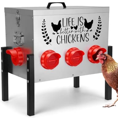 TGEYD 50LB Large Automatic Chicken Feeder – 8 Feeding Ports, No-Waste Poultry Feeder, with Adjustable Legs & Locking Lid