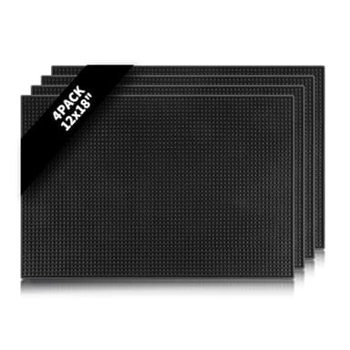 4 Pcs Bar Mats for Countertop 18 x 12 Inch Rubber Silicone Bar Drying Coffee Non Slip Mat for Bartending Home Cocktail Bars Restaurants (Black)