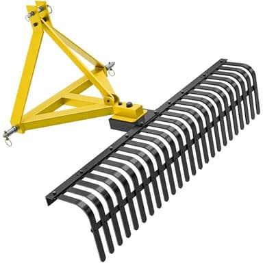 YZONA 60" 3 Point Rock Rake for Tractors, Heavy-Duty Landscape Rake with 360° Rotation, Category 1 Hitch Attachment, Tow-Behind Pine Straw Harrow for Garden, Lawn Care, Farm, Black & Yellow