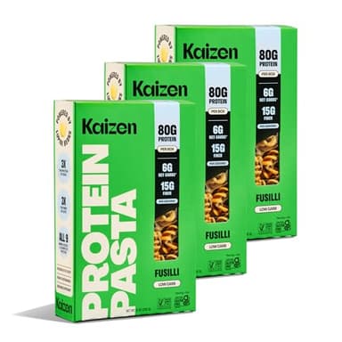 Kaizen Low Carb Keto Pasta Fusilli - High Protein (20g), Gluten-Free, Keto-Friendly (6g Net), Plant-Based Lupini Noodles made w/High Fiber Lupin Flour - 8 ounces (Pack of 3)