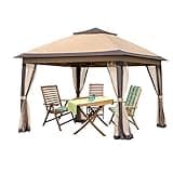 Pamapic 11x11 Outdoor Pop up Gazebo for Patios Canopy for Shade and Rain with Mosquito Netting, Waterproof Soft Top Metal Frame Gazebo for Lawn, Garden, Backyard and Deck (Brown)…