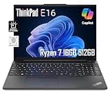 Lenovo ThinkPad E16 Business Laptop (16" FHD+ Display, AMD Ryzen 7 7730U (> Intel i7-1255U), 16GB RAM, 512GB SSD) Fingerprint, Backlit, FHD Webcam, Wi-Fi, Ethernet, Win 11 Pro w/ AI Copilot, Black