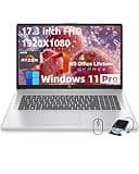 HP 17.3" FHD Laptop for Business & Students - w/External DVD Drive & Office Lifetime License, AMD Ryzen 5 7430U CPU, 250 Nits IPS Display, Webcam, Wifi6, Win 11 Pro (16GB RAM 512GB SSD)