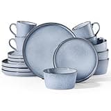 HaWare Dinnerware Sets, 16-Piece Stoneware Dinner Plates and Bowls for 4, Reactive Glaze Dishes Mug, Chip & Scratch Resistant, Microwave & Dishwasher Safe - Reactive Grayish Blue