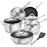 KOCH SYSTEME CS Stainless Steel Pots and Pans Set, 10 Piece Stainless Steel Cookware Set with Nonstick Coating for Professional Cooking, Kitchen Cookware Sets, Induction Compatible Pots and Pans Set
