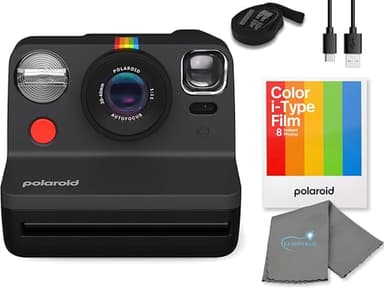 Polaroid Gen 2 Now I-Type Instant Film Camera - Black Bundle with a Color i-Type Film Pack (8 Instant Photos) and a Cleaning Cloth
