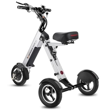 TopMate ES35 Powered Electric Scooter 3 Wheels Foldable Trike with Seat for Adults, Lightweight Electric Scooter with Removable 36V 7.8AH Battery, Reverse Function & Key Switch for Commute and Travel