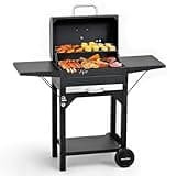 MASTER COOK Charcoal Grill with Two Side Tables, Heavy-duty Steel Barbecue BBQ Grill for Outdoor Picnic Backyard Patio and Parties, 43"*38"*17"