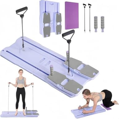 Pilates Reformer Board Set - 2026 Foldable 8-in-1 Pilates Machine for Full Body Workouts, Ab Core Trainer with Resistance Bands, Portable Home Pilates Equipment for Women & Men (Purple)