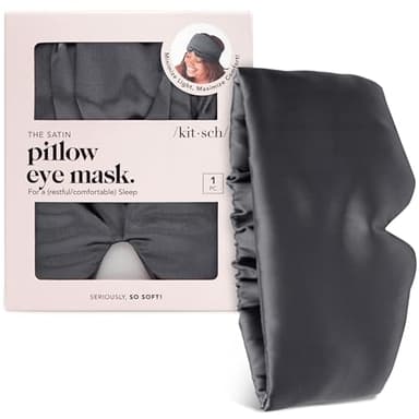Kitsch Satin Sleep Mask - Eye Masks for Sleep, Softer Than Silk Satin Sleeping Mask Blindfold and Sleep Masks for Women and Men, Eye Care Travel Essentials - Charcoal Black