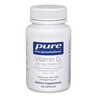 Pure Encapsulations Vitamin D3 250 mcg (10,000 IU) - Supplement to Support Bone, Joint, Breast, Heart, Colon & Immune Health - with Premium Vitamin D - 120 Capsules