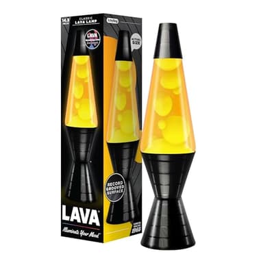 Lava® Lamp - 14.5'' Vinyl Record Grooved Base - The Original Motion Light - Yellow Wax and Orange Liquid - Item #2017