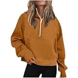 Scuba Dupes Quarter Zip Pullover Women Long Sleeve Zip Up Hoodies Oversized Sweatshirts 2024 Fall Fashion Pullover Sweaters C Orange