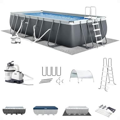 Intex 26363EH Ultra XTR 24ft x 12ft x 52in Above Ground Swimming Pool Set with Sand Filter Pump and Protective Pool Canopy